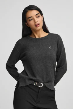 Jersey gris oscuro vigoré y cuello redondo en mezcla de lana y bordado Rigby Go