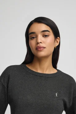 Jersey gris oscuro vigoré y cuello redondo en mezcla de lana y bordado Rigby Go