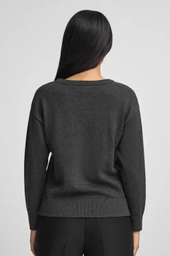 Jersey gris oscuro vigoré y cuello redondo en mezcla de lana y bordado Rigby Go