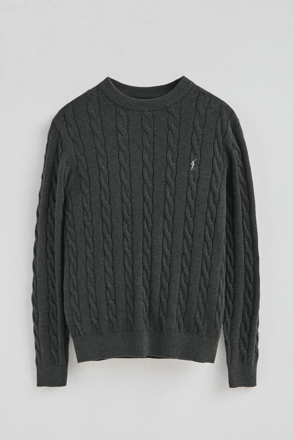 Jersey gris oscuro vigoré de punto trenzado y mezcla de lana con bordado Rigby Go