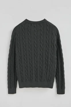 Jersey gris oscuro vigoré de punto trenzado y mezcla de lana con bordado Rigby Go