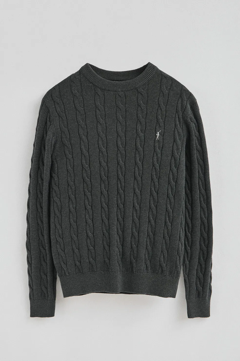 Jersey gris oscuro vigoré de punto trenzado y mezcla de lana con bordado Rigby Go