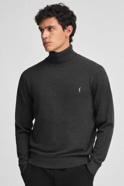 Jersey gris oscuro vigoré de cuello vuelto y mezcla de lana con bordado Rigby Go