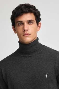 Jersey gris oscuro vigoré de cuello vuelto y mezcla de lana con bordado Rigby Go