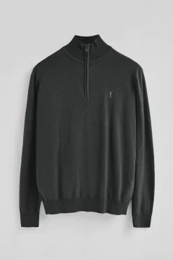 Jersey gris oscuro vigoré de media cremallera y mezcla de lana con bordado Rigby Go