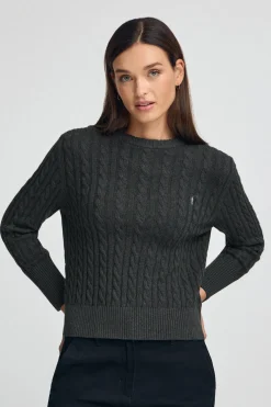 Jersey gris oscuro vigoré de cuello redondo en mezcla de lana con bordado Rigby Go