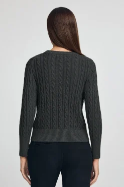 Jersey gris oscuro vigoré de cuello redondo en mezcla de lana con bordado Rigby Go