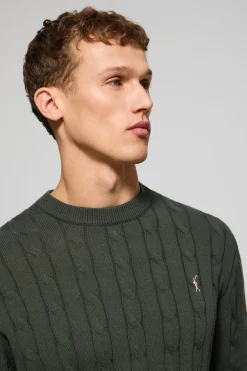 Jersey gris piedra de punto trenzado de cuello redondo y bordado Rigby Go