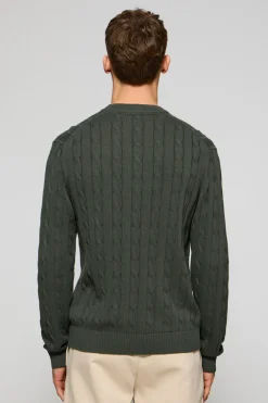 Jersey gris piedra de punto trenzado de cuello redondo y bordado Rigby Go
