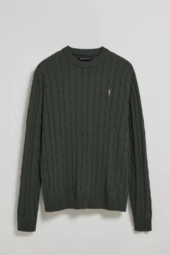Jersey gris piedra de punto trenzado de cuello redondo y bordado Rigby Go