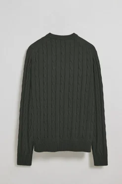 Jersey gris piedra de punto trenzado de cuello redondo y bordado Rigby Go