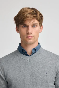 Jersey gris vigoré de cuello pico y mezcla lana con bordado Rigby Go