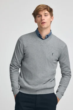 Jersey gris vigoré de cuello pico y mezcla lana con bordado Rigby Go
