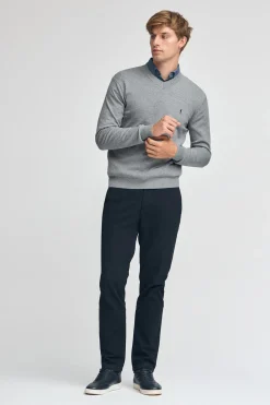Jersey gris vigoré de cuello pico y mezcla lana con bordado Rigby Go