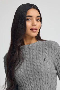 Jersey gris vigoré de cuello redondo en mezcla de lana con bordado Rigby Go