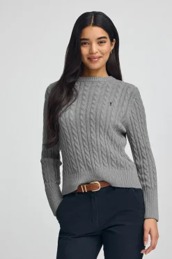 Jersey gris vigoré de cuello redondo en mezcla de lana con bordado Rigby Go