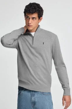 Jersey gris vigoré de media cremallera y mezcla de lana con bordado Rigby Go
