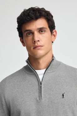 Jersey gris vigoré de media cremallera y mezcla de lana con bordado Rigby Go