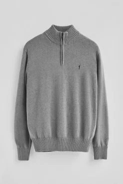 Jersey gris vigoré de media cremallera y mezcla de lana con bordado Rigby Go
