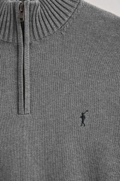 Jersey gris vigoré de media cremallera y mezcla de lana con bordado Rigby Go