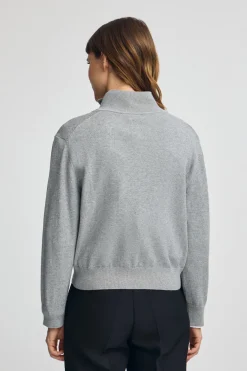 Jersey gris vigoré de mezcla de lana con cuello de media cremallera y bordado Rigby Go