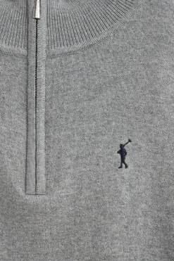 Jersey gris vigoré de mezcla de lana con cuello de media cremallera y bordado Rigby Go