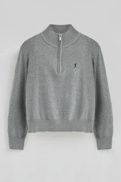 Jersey gris vigoré de mezcla de lana con cuello de media cremallera y bordado Rigby Go
