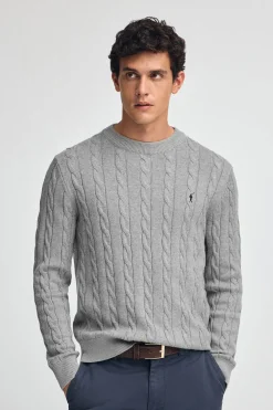 Jersey gris vigoré de punto trenzado y mezcla de lana con bordado Rigby Go