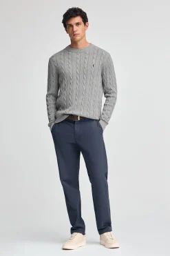 Jersey gris vigoré de punto trenzado y mezcla de lana con bordado Rigby Go