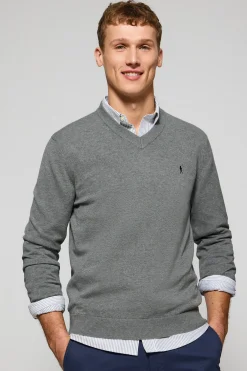 Jersey gris vigoré de punto con cuello de pico y bordado Rigby Go