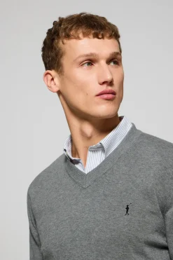 Jersey gris vigoré de punto con cuello de pico y bordado Rigby Go