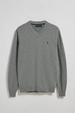 Jersey gris vigoré de punto con cuello de pico y bordado Rigby Go
