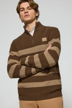 Jersey Julen marrón y arena con rayas y logo Polo Club