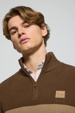 Jersey Julen marrón y arena con rayas y logo Polo Club
