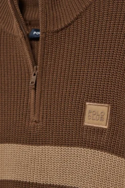 Jersey Julen marrón y arena con rayas y logo Polo Club