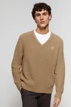 Jersey marrón de punto en galga 9 con detalle Polo Club