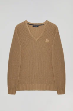 Jersey marrón de punto en galga 9 con detalle Polo Club