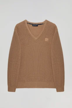 Jersey marrón de punto en galga 9 con detalle Polo Club