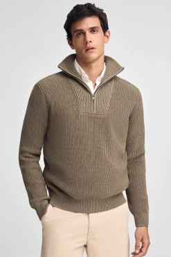 Jersey marrón oscuro vigoré de punto inglés con parche Polo Club