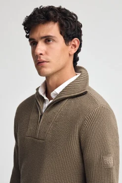 Jersey marrón oscuro vigoré de punto inglés con parche Polo Club