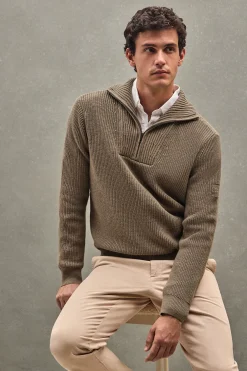 Jersey marrón oscuro vigoré de punto inglés con parche Polo Club