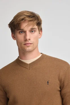 Jersey marrón vigoré de cuello pico y mezcla lana con bordado Rigby Go