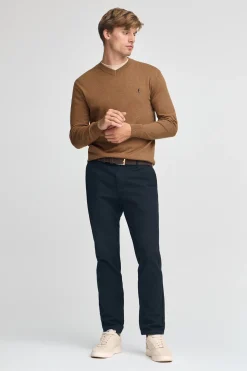 Jersey marrón vigoré de cuello pico y mezcla lana con bordado Rigby Go