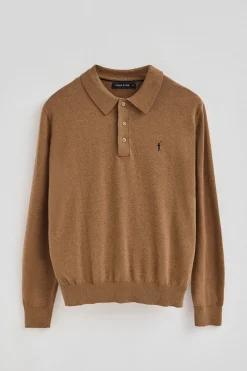 Jersey marrón vigoré de cuello polo y mezcla de lana con bordado Rigby Go