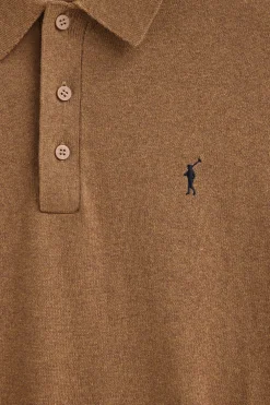Jersey marrón vigoré de cuello polo y mezcla de lana con bordado Rigby Go