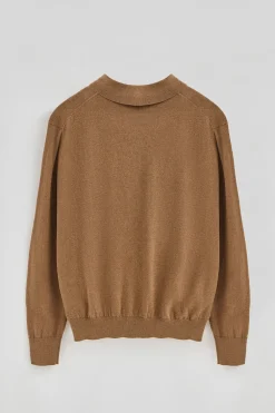 Jersey marrón vigoré de cuello polo y mezcla de lana con bordado Rigby Go