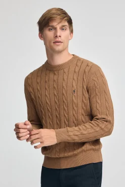 Jersey marrón vigoré de punto trenzado y mezcla de lana con bordado Rigby Go