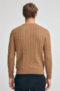 Jersey marrón vigoré de punto trenzado y mezcla de lana con bordado Rigby Go