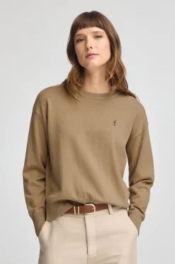 Jersey marron claro de cuello redondo con mezcla de lana y bordado Rigby Go