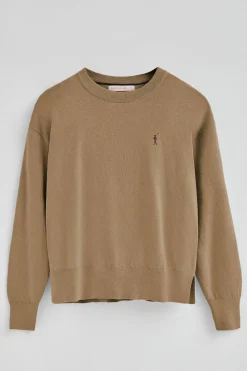 Jersey marron claro de cuello redondo con mezcla de lana y bordado Rigby Go